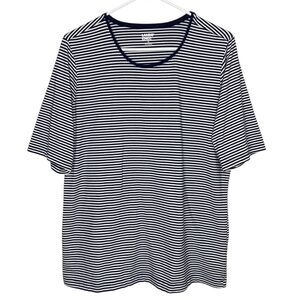 Lands End Top Womens 1X Blue Sailor Striped Nautical Short Sleeve Beach Casual